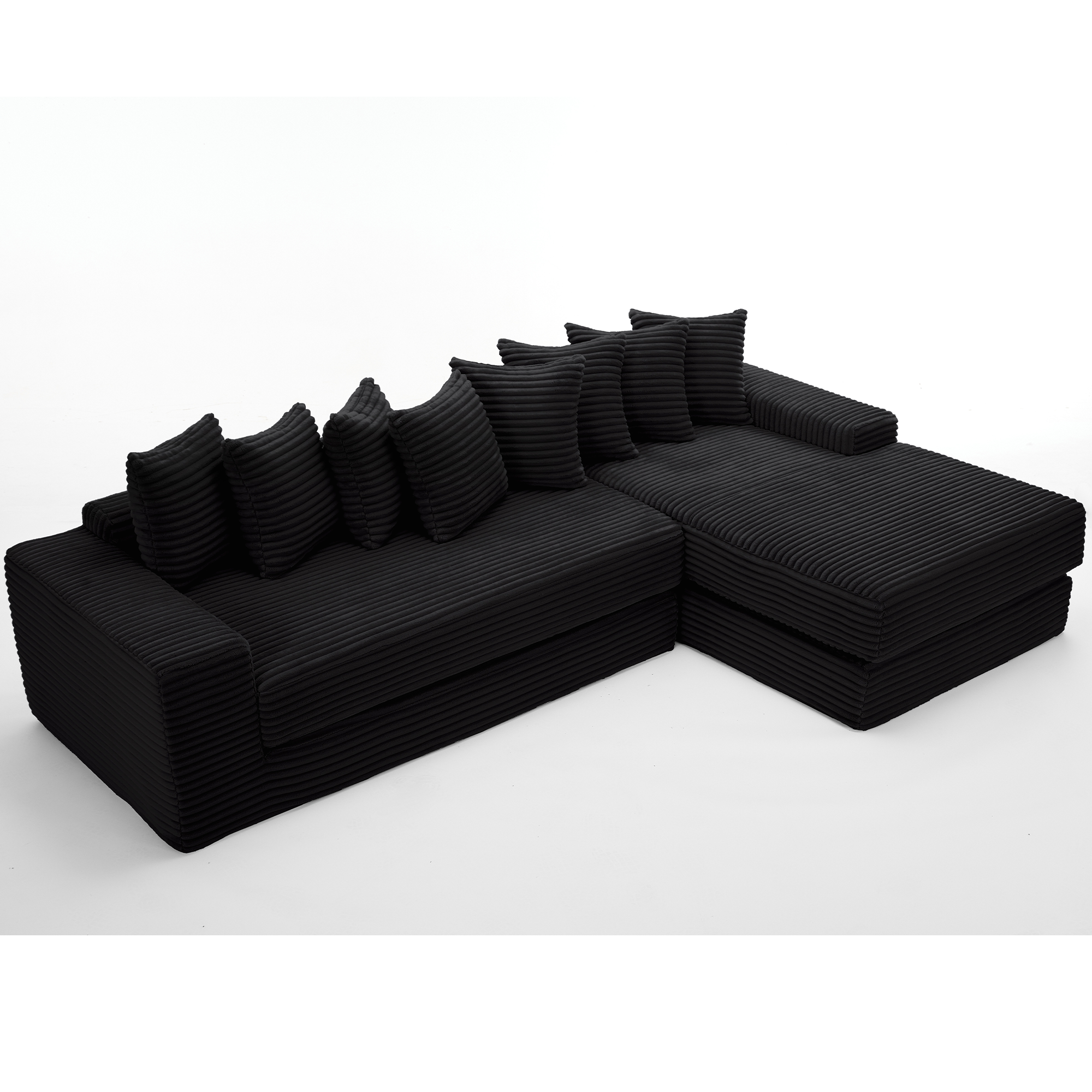 [NEW ARRIVED] [VIDEO PROVIDED] Oversize Cloud Sectional Couch, L-Shape Sofa, Convertible Floor Sleeper Sofa Bed, No Assembly,Eight pillows,3-in-1,Magazine bag,(Right Facing Sofa),3 Seat,Corduroy,Black