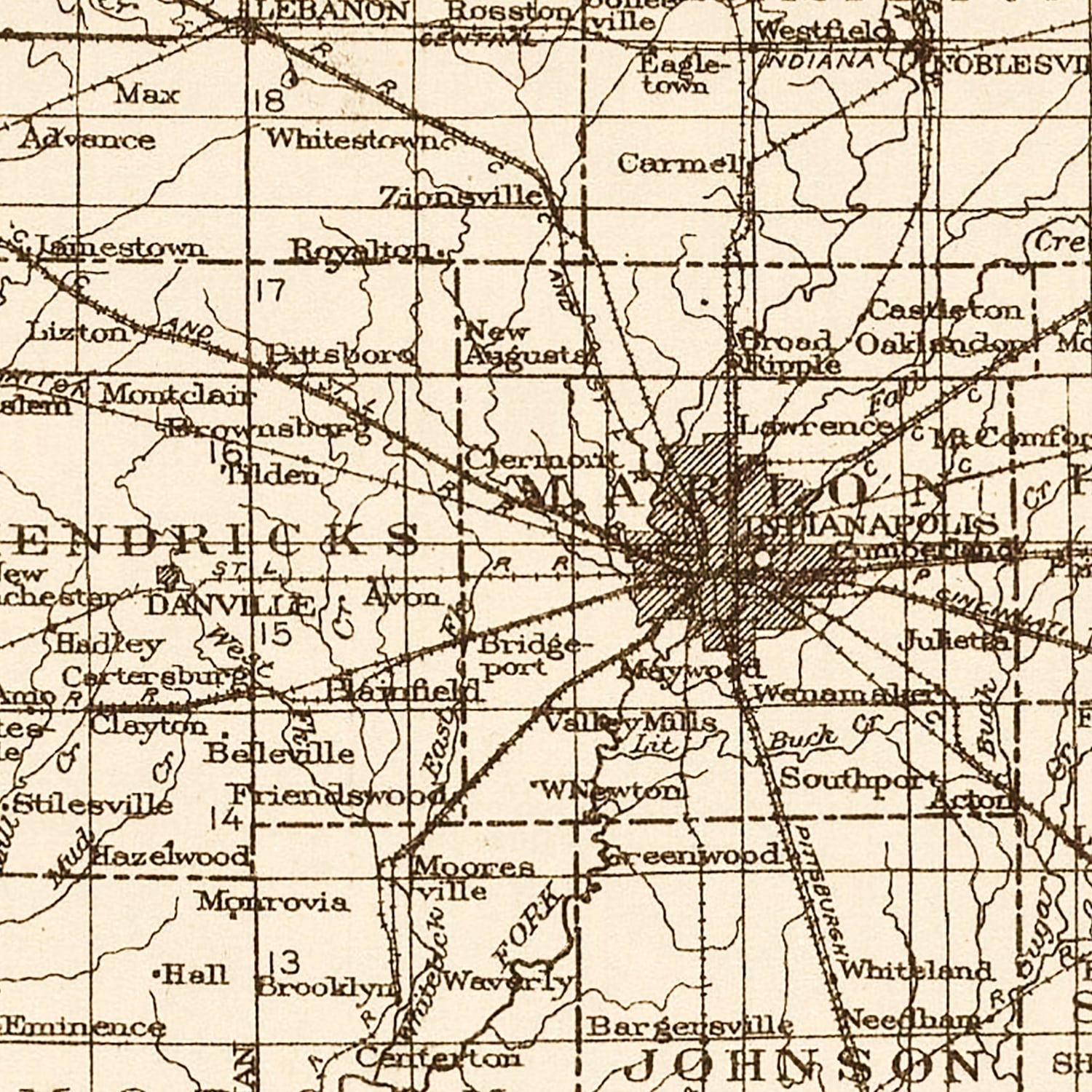 Vintage Map of Indiana Coal Fields, 1919