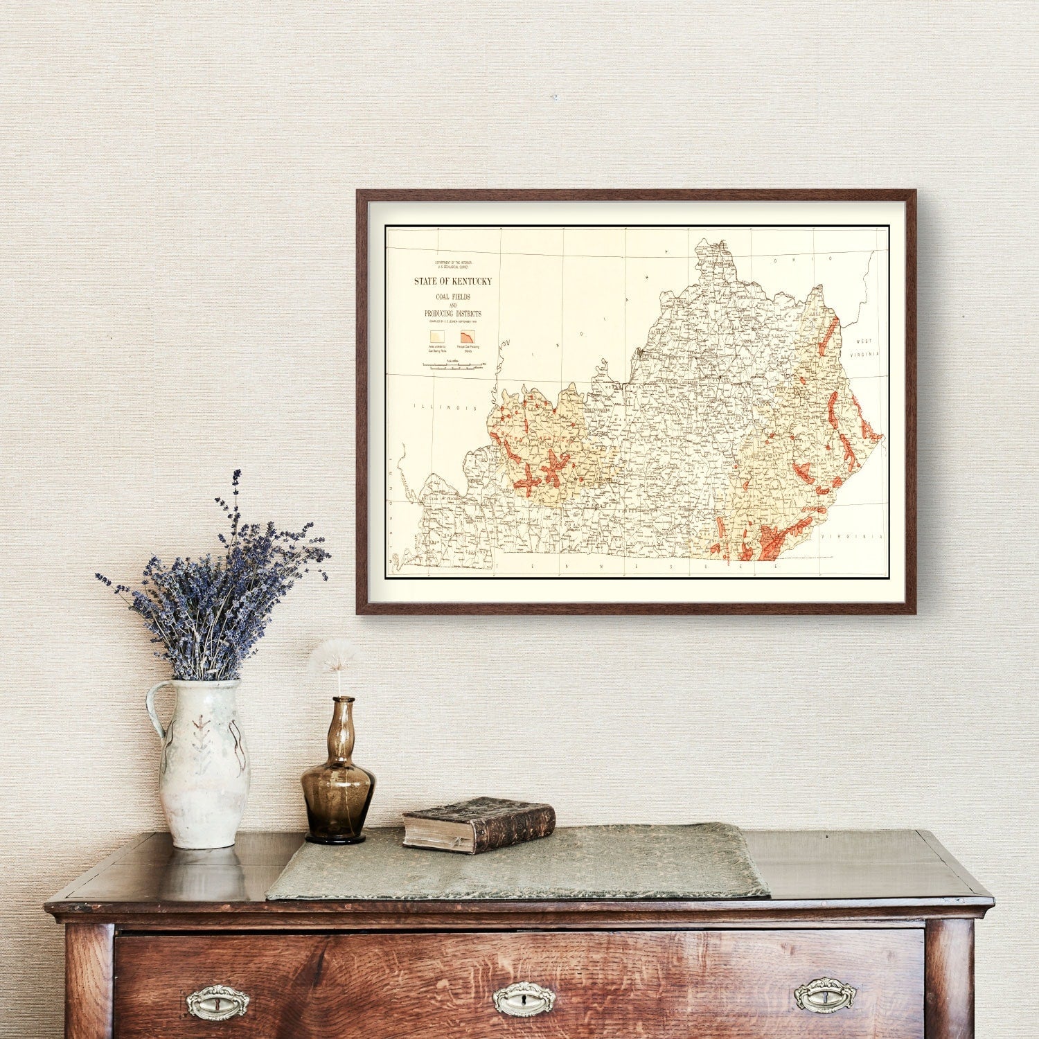 Vintage Map of Kentucky Coal Fields, 1919