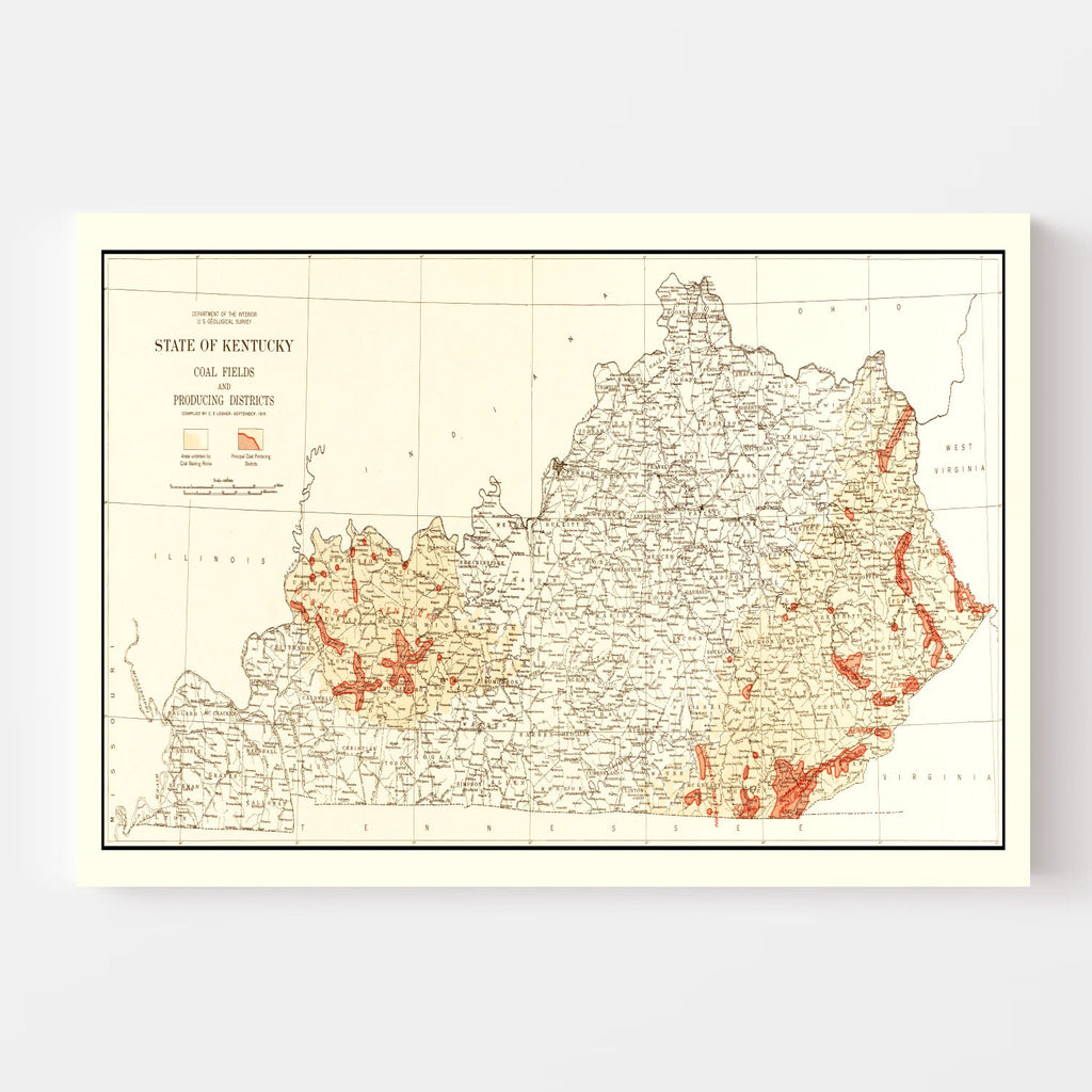 Vintage Map of Kentucky Coal Fields, 1919