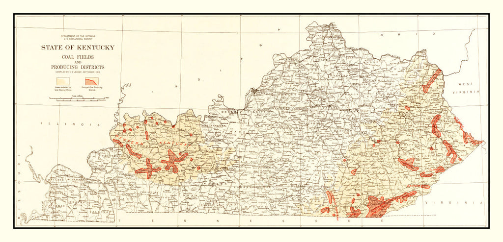 Vintage Map of Kentucky Coal Fields, 1919