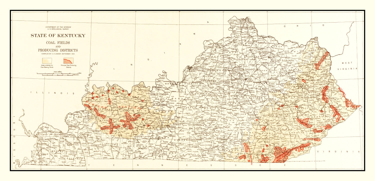 Vintage Map of Kentucky Coal Fields, 1919