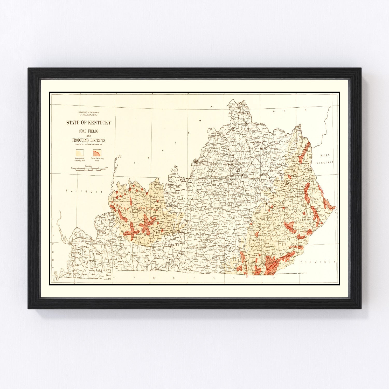 Vintage Map of Kentucky Coal Fields, 1919