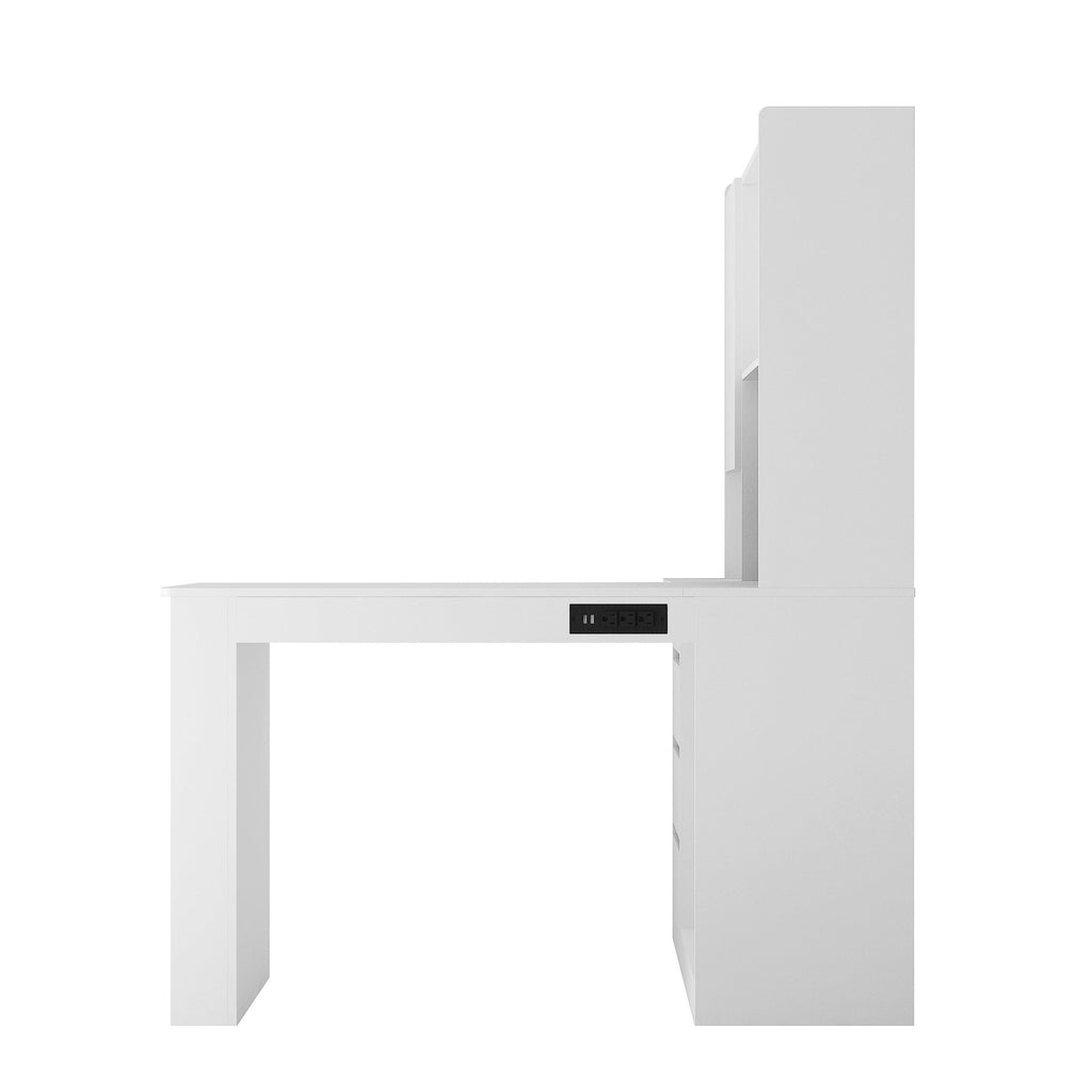 L Shaped Desk with Charger,Computer Desk with Drawers,Bookshelf,with LED Light,Modern Corner Desk,Home Office Desk,L-Shaped Study Table Writing Desk,Corner Gaming Computer Desk with Storage
