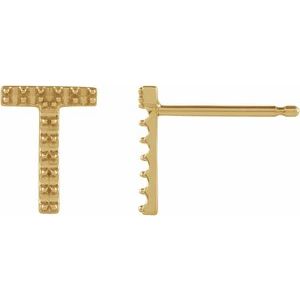 14K Yellow Gold Single Initial T Earring Mounting