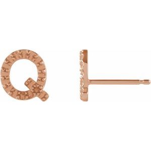 14K Rose Gold Single Initial Q Earring Mounting