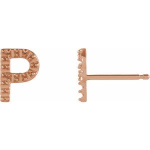 14K Rose Gold Single Initial P Earring Mounting