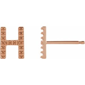 14K Rose Gold Single Initial H Earring Mounting