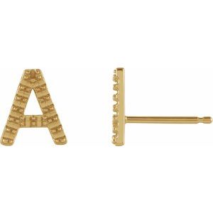 14K Yellow Gold Single Initial A Earring Mounting