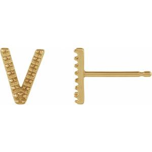 14K Yellow Gold Single Initial V Earring Mounting
