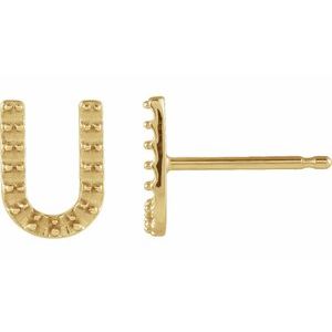 14K Yellow Gold Single Initial U Earring Mounting