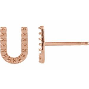 14K Rose Gold Single Initial U Earring Mounting