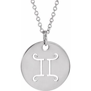 14K White Gold Gemini Zodiac Disc 16-18" Necklace