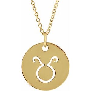 14K Yellow Gold Taurus Zodiac Disc 16-18" Necklace