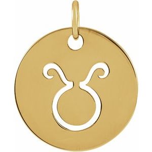 14K Yellow Gold 16.5 mm Taurus Zodiac Disc Charm/Pendant