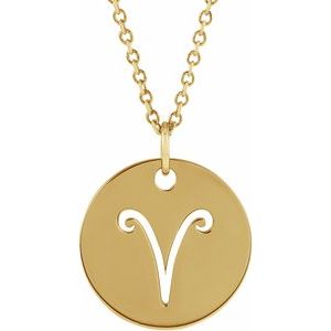 14K Yellow Gold Aries Zodiac Disc 16-18" Necklace