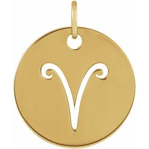 14K Yellow Gold 16.5 mm Aries Zodiac Disc Charm/Pendant
