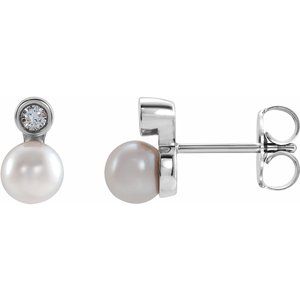 Platinum Cultured White Akoya Pearl & .03 CTW Natural Diamond Earrings
