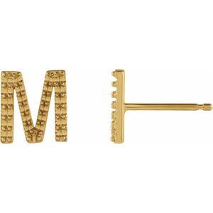14K Yellow Gold Single Initial M Earring Mounting