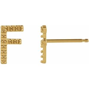 14K Yellow Gold Single Initial F Earring Mounting