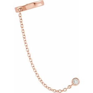 14K Rose Gold 1/10 CT Natural Diamond Single Ear Cuff with Chain
