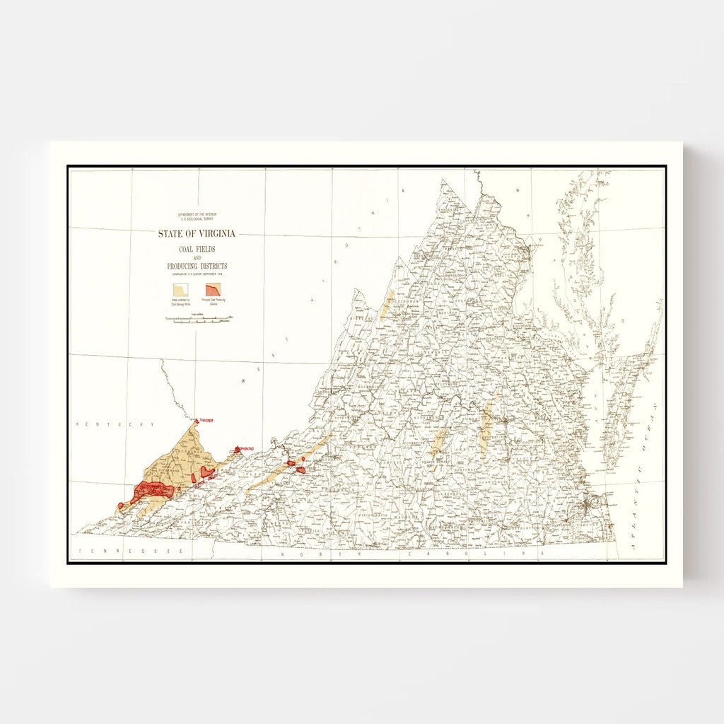 Vintage Map of Virginia Coal Fields, 1919