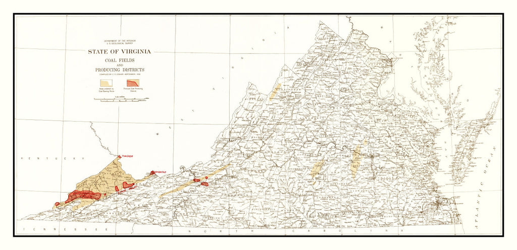 Vintage Map of Virginia Coal Fields, 1919