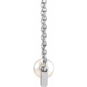 14K White Gold Cultured White Akoya Pearl V 16" Necklace