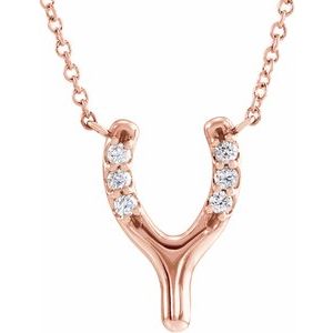 14K Rose Gold .08 CTW Natural Diamond Petite Wishbone 16" Necklace