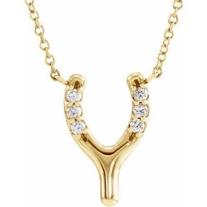 14K Yellow Gold .08 CTW Natural Diamond Petite Wishbone 18" Necklace