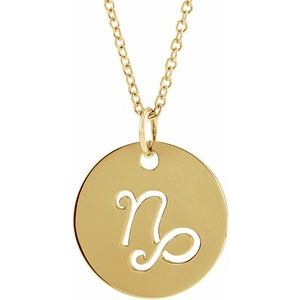 14K Yellow Gold Capricorn Zodiac Disc 16-18" Necklace