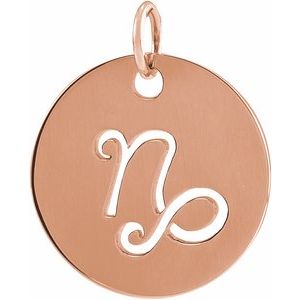 14K Rose Gold 16.5 mm Capricorn Zodiac Disc Charm/Pendant