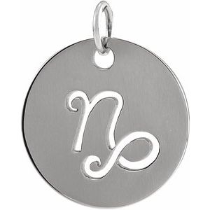 Platinum 16.5 mm Capricorn Zodiac Disc Charm/Pendant