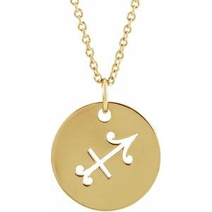 14K Yellow Gold Sagittarius Zodiac Disc 16-18" Necklace