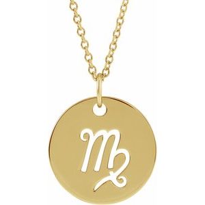 14K Yellow Gold Virgo Zodiac Disc 16-18" Necklace