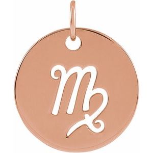 14K Rose Gold 16.5 mm Virgo Zodiac Disc Charm/Pendant