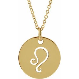14K Yellow Gold Leo Zodiac Disc 16-18" Necklace