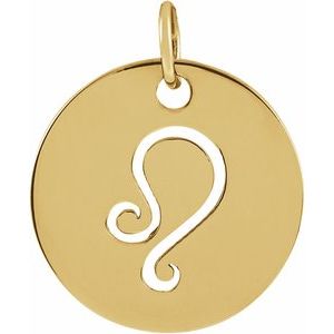 14K Yellow Gold 16.5 mm Leo Zodiac Disc Charm/Pendant
