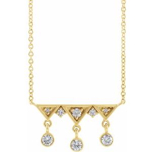 14K Yellow Gold 1/5 CTW Natural Diamond Fringe Bar 16" Necklace