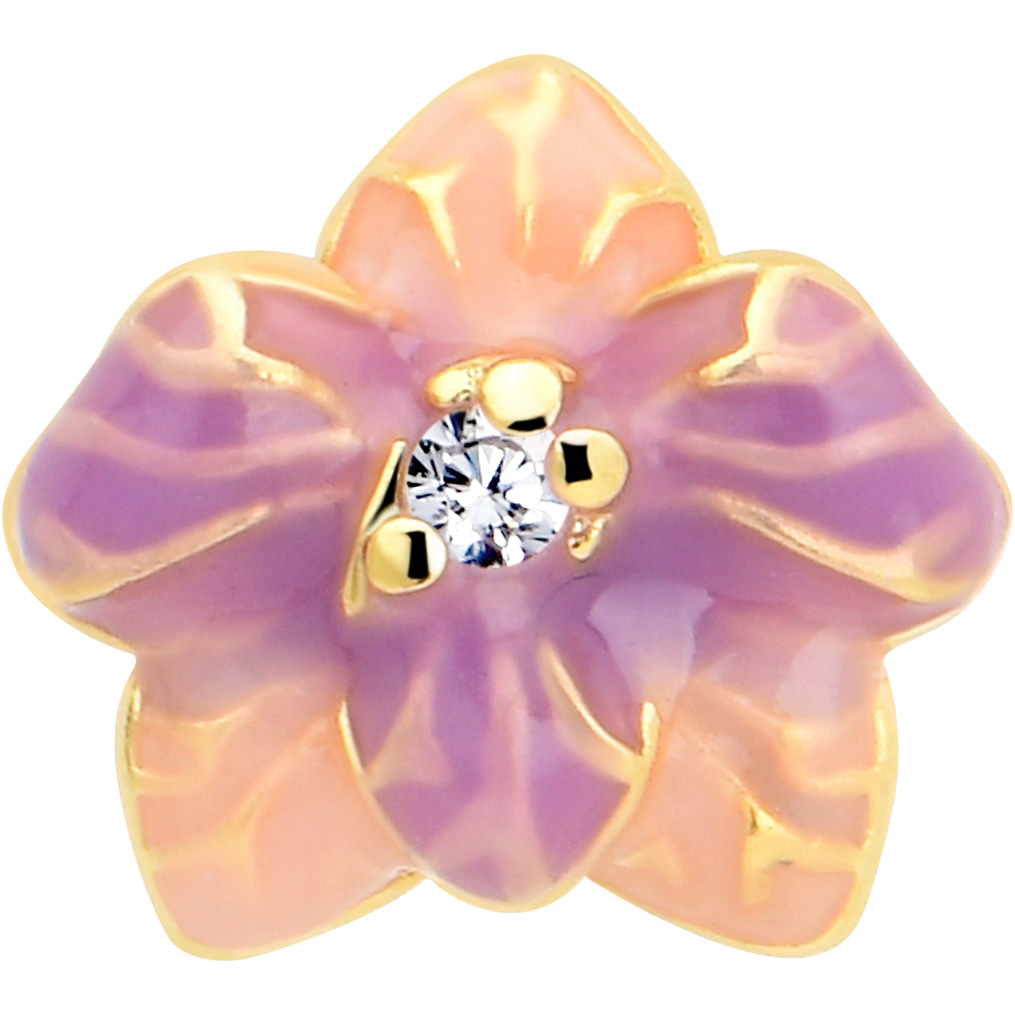 16G 1/4 Clear Gem Gold Tone Pastel Flower Cartilage Labret