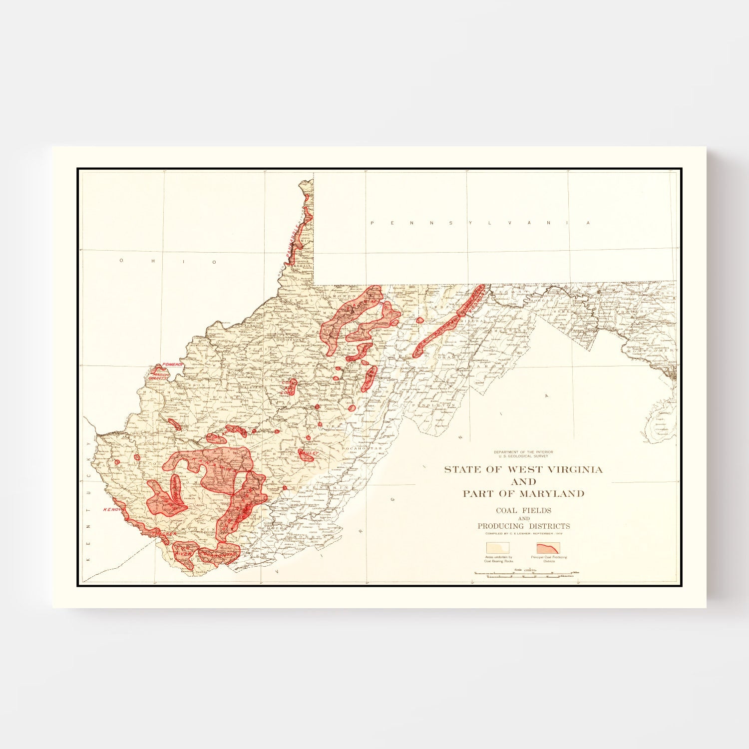 Vintage Map of West Virginia Coal Fields, 1919