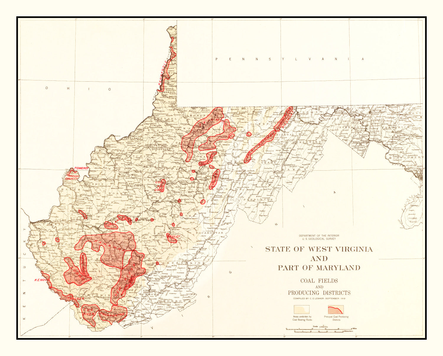 Vintage Map of West Virginia Coal Fields, 1919