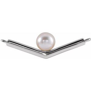 Platinum Cultured White Akoya Pearl V Necklace Center