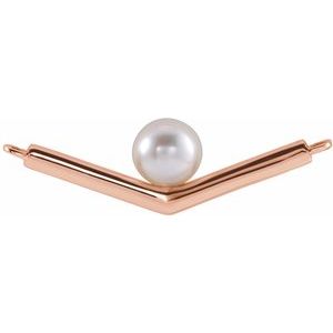 14K Rose Gold Cultured White Akoya Pearl V Necklace Center