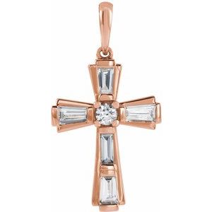 14K Rose Gold 3/8 CTW Natural Diamond Baguette Cross Pendant