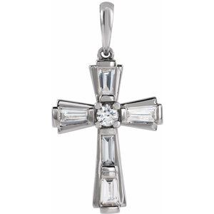 Platinum 3/8 CTW Natural Diamond Baguette Cross Pendant