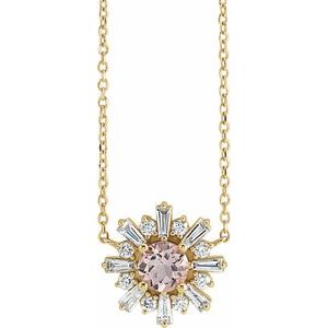 14K Yellow Gold Natural Pink Morganite & 3/8 CTW Natural Diamond Starburst 18" Necklace