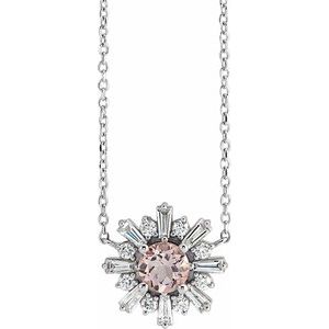 Sterling Silver Natural Pink Morganite & 3/8 CTW Natural Diamond Starburst 18" Necklace