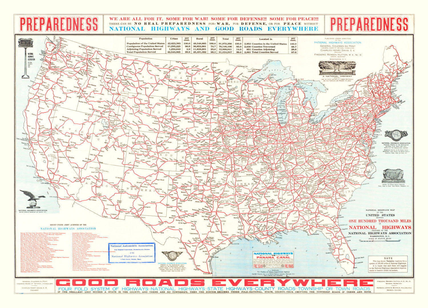 Vintage Highway Map of the United States, 1915