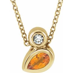 14K Yellow Gold 5x3 mm Pear Natural Citrine & .03 CT Natural Diamond 16-18" Necklace